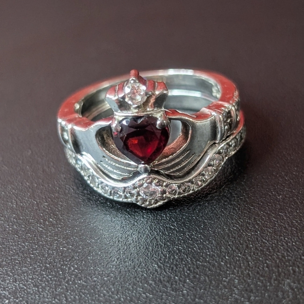 Sterling Silver and Garnet Wedding Ring Set